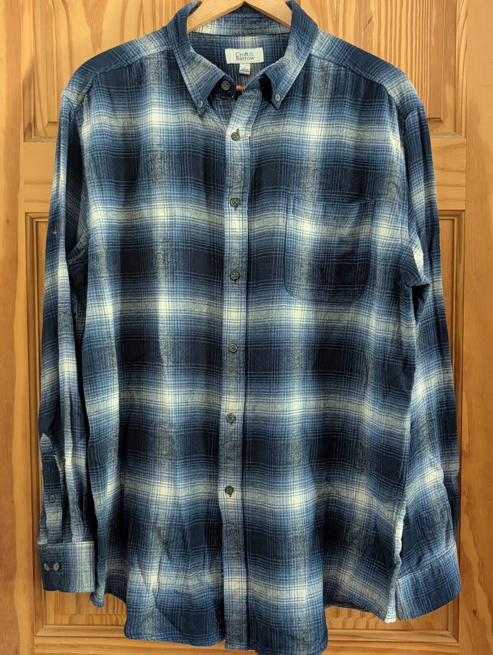 Blue Plaid Soft Flannel Button Down Outdoor Casual Work Shirt Mens Size Large